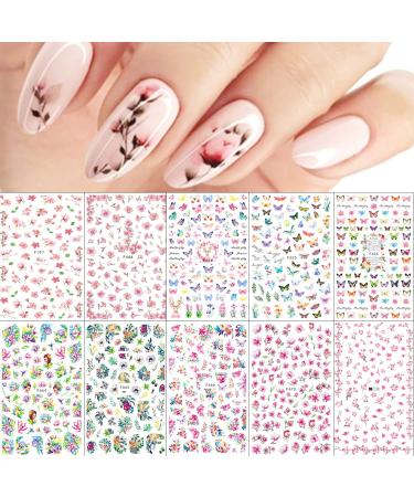 10 Sheets Spring Flowers Nail Art Stickers Decals Self-Adhesive Fingernail Stickers Pegatinas U as Summer Butterfly Floral Design Manicure Tips Nail Decoration for Women Girls - Buy Online on GoSupps.com