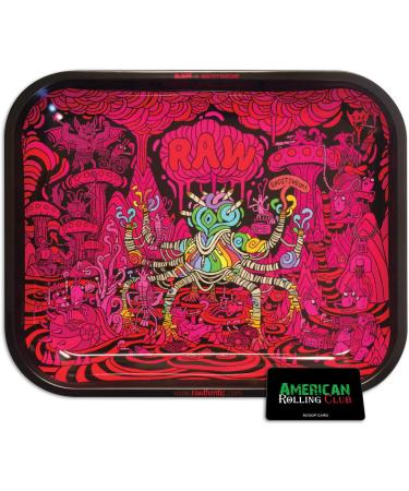 RAW GHOSTSHRIMP Metal Rolling Tray - Large 13.5" x 11" Ghost Shrimp ( 3rd Edition Design ) With American Rolling Club Scoop Card