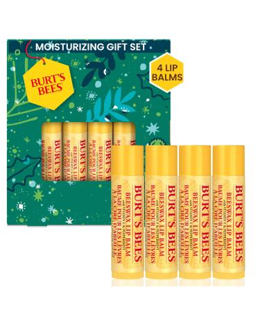Burt's Bees Lip Balm Gift Set Beeswax Bounty Classic Perfect Lip Balms for Holiday Gift Baskets 4-Pack 0.15 oz.