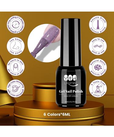YTD Likomey Colorful Glitter Gel Nail Polish Set - 8 Pcs 6ml with Base and Top Coat - Sparkly Rainbow Manicure Kit in Lavender, Mint, Blue, Silver, Gold, Red, Pink, Green - Buy Online on GoSupps.com