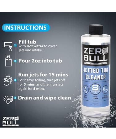 Zero Bull Jetted Tub Cleaner - Powerful Safe Unscented & Eco-Friendly | 8 Cleans per Bottle for Jacuzzi Hot Tub Spa & More | 16 Fl Oz - Buy Online on GoSupps.com