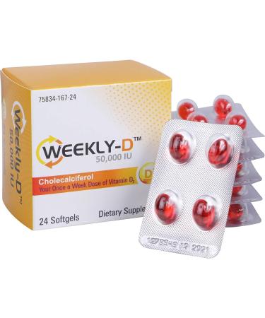 Weekly-D Vitamin D3 50,000 IU | 24 Softgels Cholecalciferol Supplements - Buy Online on GoSupps.com