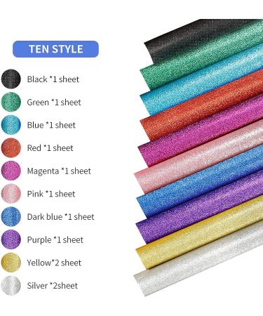 SGHUO 12 Pcs Glitter HTV Heat Transfer Vinyl Set - 12in x 10in Iron on Vinyl in 10 Assorted Colors with Teflon Sheet for T-Shirts - Buy Online on GoSupps.com