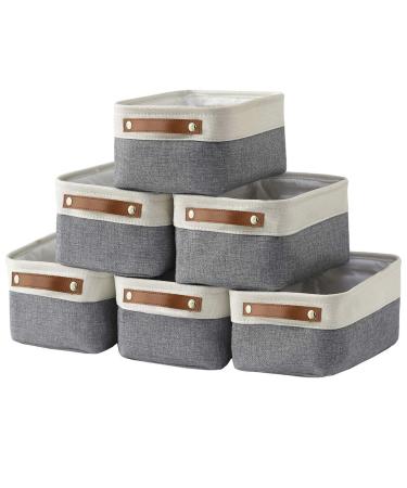 HNZIGE Small Storage Baskets for Organizing(6 Pack) Fabric Baskets for Shelves, Closets, Laundry, Nursery, Decorative Baskets for Gifts Empty (White&Gray, 11.8 x 7.8 x 5.1) White&gray-leather Handles 11.8 x 7.8 x 5.1-6pcs