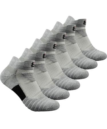 Belisy Mens Athletic Compression Crew Ankle Quarter Socks 6 Packs For Basketball & Running Grey 2 Medium