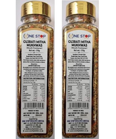 One Stop Dealers Mukhwas Gujrati Mitha (170 Gram) Jar - Eat Anywhere or Anytime - Easy to Carry - More Popular in After Meal Digestive Treat Snack (Pack of 2)