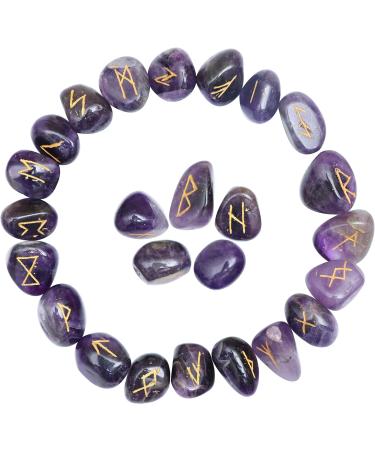 Crocon Amethyst Gemstone Rune Stones set with Elder Futhark Alphabet Engraved Symbol 25 pcs Set For Feng Shui Chakra Balancing Reiki Healing crystal runes stones set Size: 15-20 mm #001 Amethyst - Buy Online on GoSupps.com