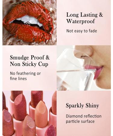 Buy Glitter Lipstick for Women - Long Lasting Sparkly Shimmer Waterproof Diamond Matte Finish Bold Impact Color for Stage & Party Makeup (01#Pink - Buy Online on GoSupps.com