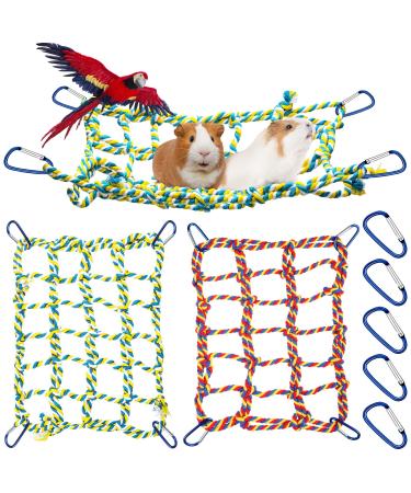 2 Pieces Bird Rope Net Hamster Rat Rope Net Small Animal Rope Net Pet Bird Climbing Ladder Rope Bridge Rat Ferret Activity Toy for Small Animal Habitat Decor and Play Red, Yellow