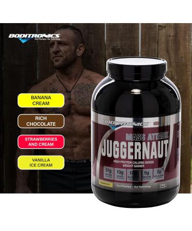 Boditronics Mass Attack Juggernaut Powder 2kg - High Protein Weight Gainer with Creatine, BCAA, Glutamine & Beta Alanine - Banana Split Flavor for Men and Women - Buy Online on GoSupps.com