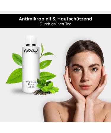  RAU Cosmetics RAU White Tea Body Lotion (200 ml) Fast-absorbing body lotion with a fresh fragrance for intense hydration and to combat dry skin Rich care for the entire body - Buy Online on GoSupps.com