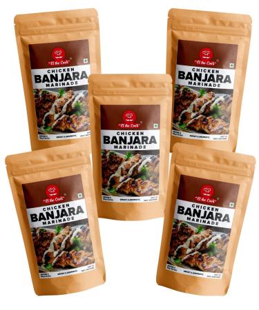 EL The Cook Chicken Banjara Kebab Marinade | Smoky & Spicy Indian Spice Seasoning Paste/Rub for Poultry Grill/BBQ | Simply coat Meat & cook | Vegetarian Gluten Free | 50g 5 Pack