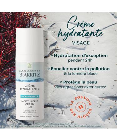 Laboratoires de Biarritz - Hydra-protect+ Face Moisturizer - Anti-Pollution and Anti-Blue Light Shield - Vegan Formula - Certified Organic - All Skin Types - Made in France - 50 ml - Buy Online on GoSupps.com