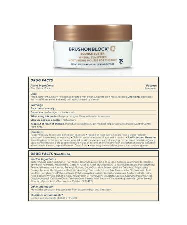 Buy Brush On Block Bounce Butter SPF 30 - Mineral Sunscreen Mousse Moisturizing Body Lotion UVA/UVB Protection Fragrance-Free Blurs Imperfections - International Shipping Available - Buy Online on GoSupps.com
