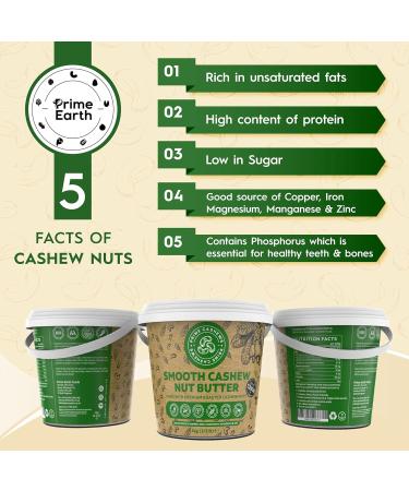 Prime Earth - Smooth Cashew Nut Butter - 1kg - Award Winning - Made With Premium Cashew Nuts - Free From Oil Salt & Sugar - Vegan Keto & Paleo Friendly - Produced in Small Batches - Made in the UK - Buy Online on GoSupps.com