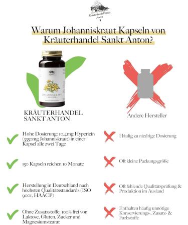 Buy Herbal Trade Sankt Anton St. John's Wort Capsules - 1.04 mg Hypericin | High Potency 3 350 mg | Vitamin B6 & B12 | German Quality - 150 Capsules - Buy Online on GoSupps.com