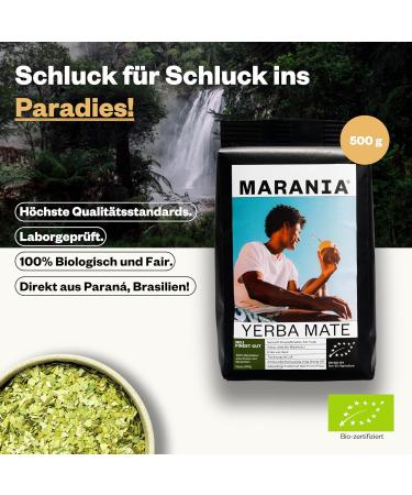 Marania Yerba Mate Tea Bio No.1 - Finest Cut 500g - 100% Organic Mate Leaves - Best Comparison Winner 2020/21/22 - Premium Mate Tea for International Shipping - Buy Online on GoSupps.com