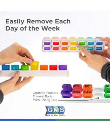 GMS Weekly Pill Organizer - 7 Day AM/PM Pill Pods for Supplements & Medications - Travel-Friendly Rainbow Design - Buy Online on GoSupps.com