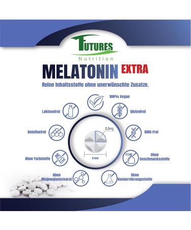Futures Nutrition Melatonin Extra Dietary 365 Count - Vegan 0.5 mg Sleeping Pills - Highly Dosed Lab-Tested - No Additives - 1/4 Tablet Daily - Buy Online on GoSupps.com