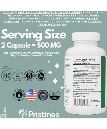 PRISTINE'S Tudca 500MG Liver Support & Purified Bile Salts Supplement Capsules - 60 Day Supply - Gallbladder Liver Organ & Digestion Detox and Cleanse Support Supplement - Gluten Free Non GMO - Buy Online on GoSupps.com