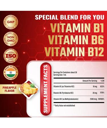 Tenmido 3-in-1 Vitamin B Complex Liquid Drops for Women & Men - with B1 Thiamine B6 Pyridoxine B12 Methylcobalamin - Alcohol-Free Non-GMO - 30ml 1 Fl Oz - Buy Online on GoSupps.com