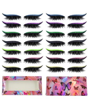 Reusable Eyeliner & Eyelash Stickers - eyeliner and eyelashes sticker with 7 colors - 14 Pair False eyelashes eyeliner are Naturally Waterproof Easy to Wear 14 Pair (Pack of 1) 14 PCS