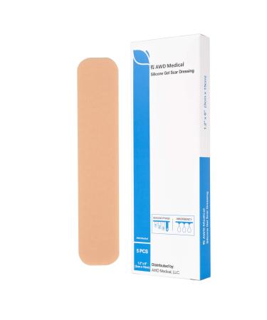 AWD Silicone Scar Sheets for Scar Removal - Silicone Scar Tape for Surgical Scars C Section Keloid Tummy Tuck Tape - Silicone Skin Patches After Surgery Must Haves (5 Pcs 1.2 x 6 ) Nude