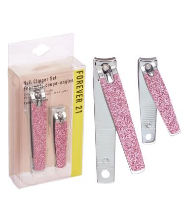 Forever 21 Nail Clippers Set - 2pc Pink Glitter Nail Clipper Value Pack Big & Small Precision Nail Clippers Pack Essential Manicure & Pedicure Tools
