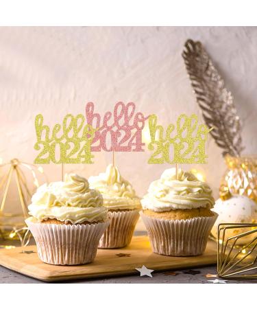UXYOKM 24Pcs New Years Cupcake Toppers Gold Glitter Hello 2024 Cupcake Picks New Years Theme Eve Party Decorations Supplies Gold-hello 2024 - Buy Online on GoSupps.com