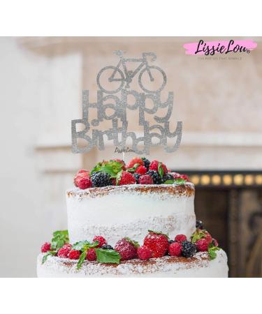 LissieLou Bicycle Style Happy Birthday Cake Topper Decoration in Silver Made in the UK - Buy Online on GoSupps.com