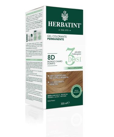 Herbatint Herbatint 3Dosi Permanent Colour Gel 300 ml - 8D Light Golden Blonde Ammonia-Free for Sensitive Skin 100% White Hair Coverage with 8 Organic Natural Extracts