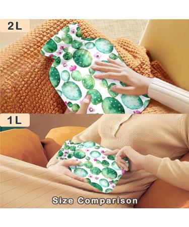 NAANLE 2L Hot Water Bottle with Cover - Cactus Flower Watercolor | Pain Relief & Heat Therapy for Menstrual Cramps | Large Transparent Warm-Up Bag - Buy Online on GoSupps.com