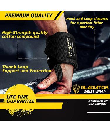 Gladiator 18-inch Weight Lifting Wrist Wraps with Thumb Loop - Athlete Approved Wrist Support for Men & Women - Ideal for Gym, Weightlifting, Crossfit, Powerlifting Training - Black - Buy Online on GoSupps.com