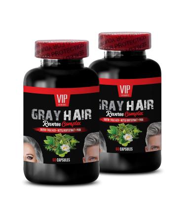 Catalase Complex - GRAY HAIR REVERSE COMPLEX - Horsetail Aerial Saw Palmetto Berries PABA Stinging Nettle Root Fo-Ti Root Powder Barley Grass Juice Powder Vitamin B-6 2 Bottles 120 Capsules