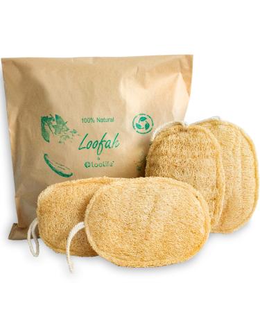 100% Natural Loofah Exfoliating Sponge (4 Pack) - Loofah Body Scrubber - Loofah Sponge - Organic Loofah - Exfoliating Body Sponge - Biodegradable Loofah - Bath Luffa Sponges - Exfoliating Loofah Pad 4 Pack (Oval)