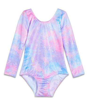 TENVDA Gymnastics Leotards for Girls Sparkly Unicorn Rainbow Long Sleeve Kids Tumbling Outfit Age 2-9 Years Old Tie Dye B 2-3T