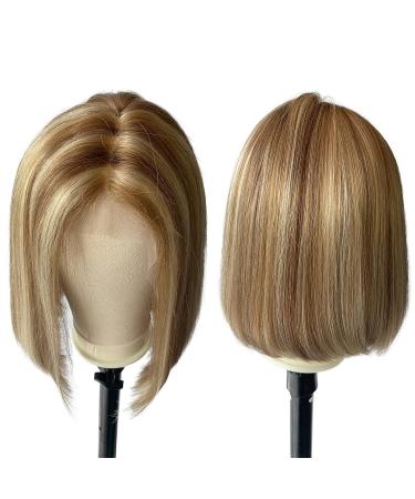 Belaved Ombre Blonde Highlight Brown Bob Wig 14 | Brazilian Remy Human Hair 4x1 Lace Front | Natural Hairline | Glueless 150% Density - Buy Online on GoSupps.com