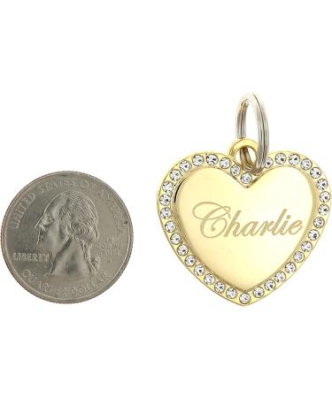 Personalized Gold-Plated Heart Rhinestone Pet ID Tag | Custom Engraved Cat Dog Jewelry - Buy Online on GoSupps.com