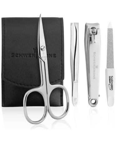 Sword crown nail scissors set nail care set Solingen Made in Germany travel set with nail file tweezers and nail clippers (black) 4 Set black