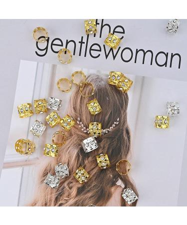 Dreadlock Beads Rhinestone Jewelry - 60pcs Gold & Silver Metal Hair Cuffs for Women - Buy Online on GoSupps.com