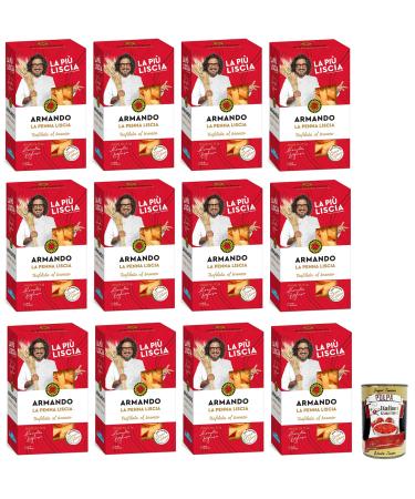 12 x Armando La Penna Liscia Bronze Drawn Noodles 100% Italian Pasta 500 g + Italian Gourmet Polpa di Pomodoro 400 g Tin