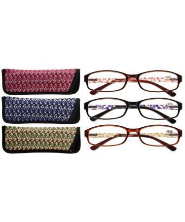 CessBlu Women's Reading Glasses 3 Pair Pattern Design Ladies Reader Eyeglasses for Women Reading 3pcs-mix 1.5 x