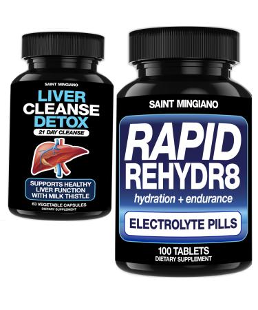 Saint Mingiano Rapid Rehydr8 Electrolyte Tablets 100 Capsules - with - Liver Cleanse Detox & Repair 21 Day Cleanse