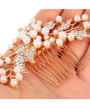 Beavorty Pearl Hair Comb Decorative Women Hair Comb Rhinestone Hair Comb Wedding Bridal Hair Comb Golden - Buy Online on GoSupps.com