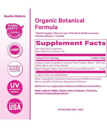 Pink Stork Maca Root Capsules for Women Organic Maca with BioPerine for Hormonal Balance Energy + Wellness Supports Perimenopause Menstrual Health and Vitality - Buy Online on GoSupps.com