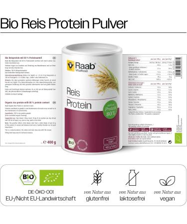 Raab Vitalfood Organic Rice Protein Powder - 80% Vegan Protein for Shakes | 400g Pack - Buy Online on GoSupps.com