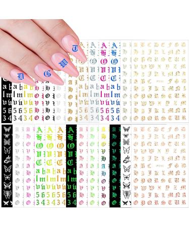 Cobee Holographic Letter Nail Art Stickers - 24 Sheets Old English & Butterfly Decals - 3D Self Adhesive Letters Numbers DIY Nail Charms - Buy Online on GoSupps.com