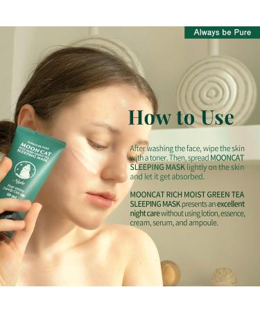 Mooncat Rich Moist Green Tea Sleeping Mask 50ml | Hydrating Hypoallergenic Korean Skincare for Sensitive Skin | Ceramide Moisturizer | Non-Sticky Texture - Buy Online on GoSupps.com