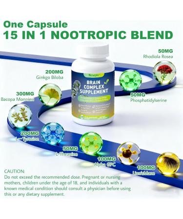 Newpie Brain Supplements for Memory & Focus 15 in 1 Brain Supplement Nootropic with Bacopa Monnieri Alpha GPC Ginkgo Biloba Lion's Mane for Mental Clarity & Concentration 120 Caps (1) - Buy Online on GoSupps.com