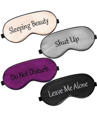 4 Pieces Funny Sleep Mask Silk Eye Mask Soft Blackout Blindfold with Adjustable Strap Sleeping Eye Cover Mask for Women Men Travel, Nap, Meditation (Black, Gray, Pink, Purple)